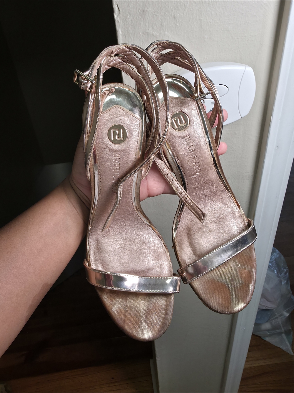 River Island Metallic Rose Gold Strappy Heeled Sandals
